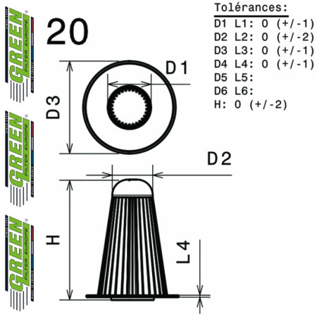 Filtre à air sport GREEN FILTER pour FORD MUSTANG