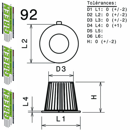 Filtre à air sport GREEN FILTER pour MITSUBISHI LANCER III (C68A)