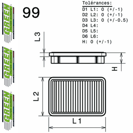 Filtre à air sport GREEN FILTER pour MITSUBISHI LANCER VII