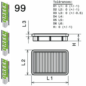 Filtre à air sport GREEN FILTER pour MITSUBISHI LANCER IX