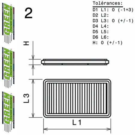 Filtre à air sport GREEN FILTER pour MITSUBISHI PAJERO CHALLENGE (V88V-X/V98V-W)