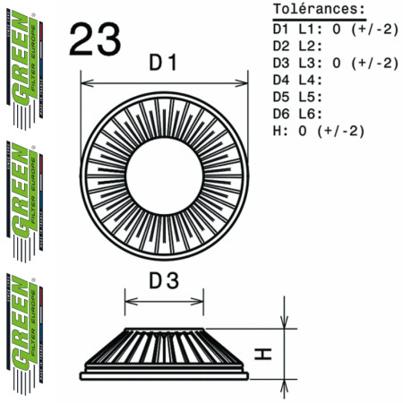 Filtre à air sport GREEN FILTER pour TOYOTA LAND CRUISER (RJ70/RJ73)