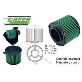 Filtre à air sport GREEN FILTER pour  AUDI A4 (8W)