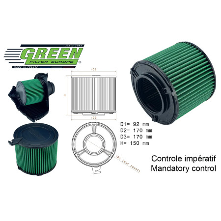 Filtre à air sport GREEN FILTER pour  AUDI A5/CABRIOLET/SPORTBACK (F5)